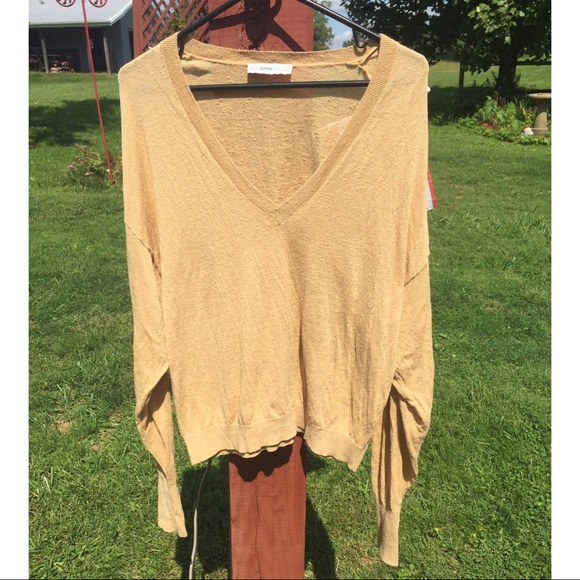 Zara Knit Yellow Long Sleeve Sweater - Picture 1 of 4